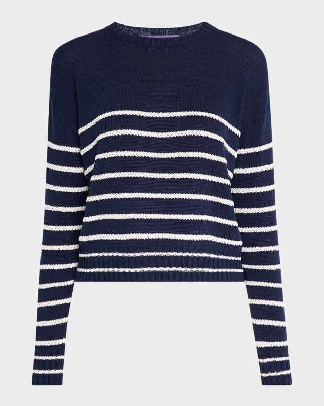 Striped Lofty Silk-Linen Crewneck Sweat